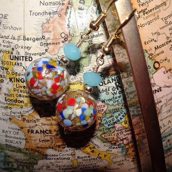 Handcrafted earrings made from Cluseau style glass beads from Murano, Italy - Picture 1 of 7